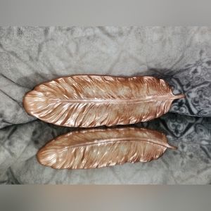 Feather Jewely Trinket Tray Shimmer Rose Gold w/ White